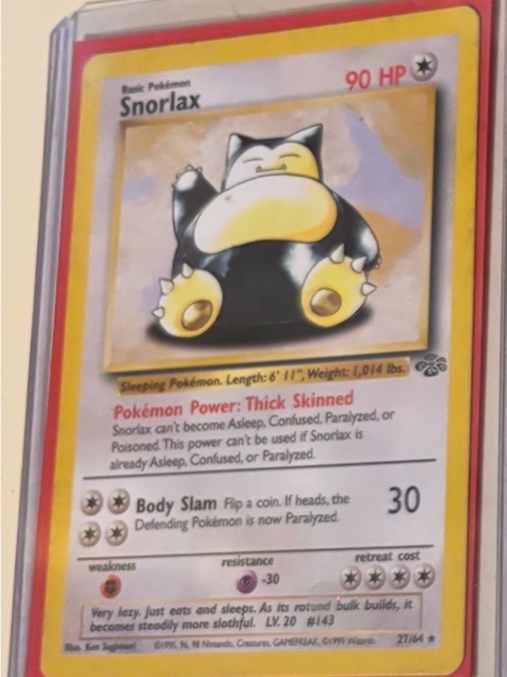 Jungle Pokémon Snorlax 90 HP Trading Card - Yellow/Black